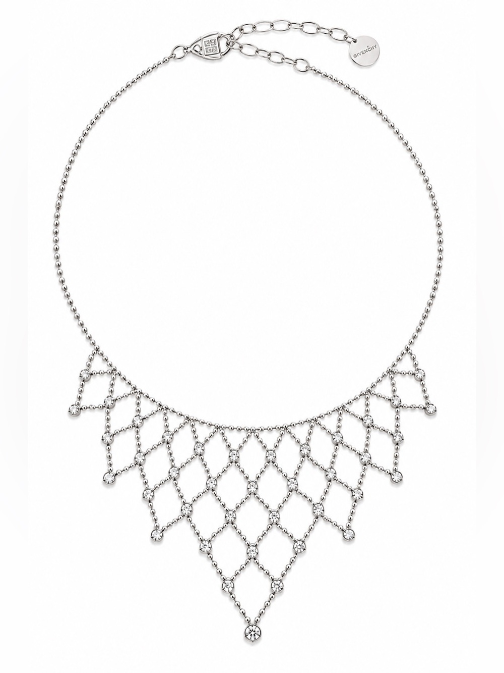 Givenchy Silver Crystal Lattice Bib Necklace
